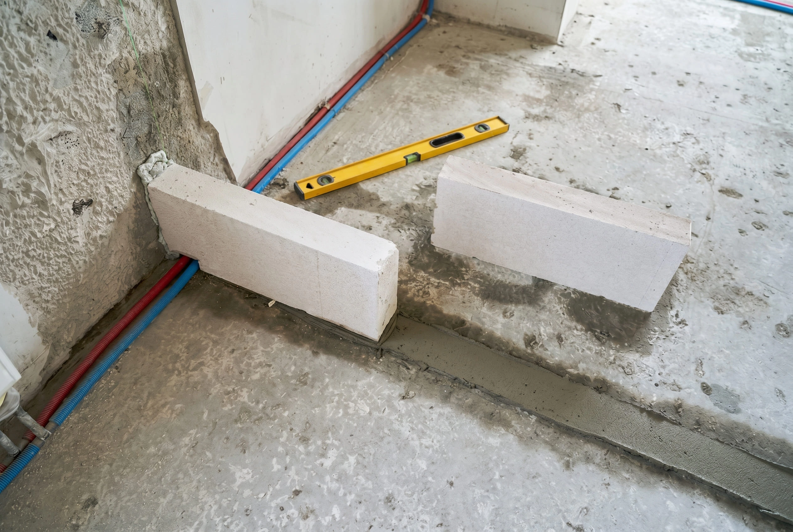 Шаг 4. Монтаж первого ряда блоков